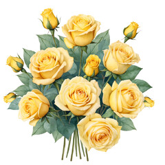 Minimalist watercolor yellow roses with isolated background, Yellow rose bouquet with isolated background.