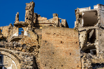 Abandoned ruins of the ghost town of Craco. A city abandoned due to an earthquake in the late 20th century. Province of Matera, Basilicata, Italy