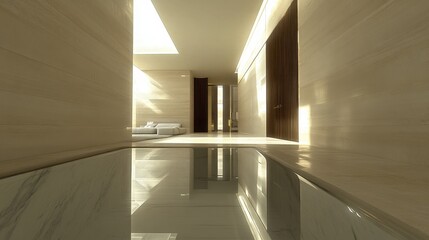 Obraz premium Elegant and Serene Minimalist Interior with Reflective Flooring