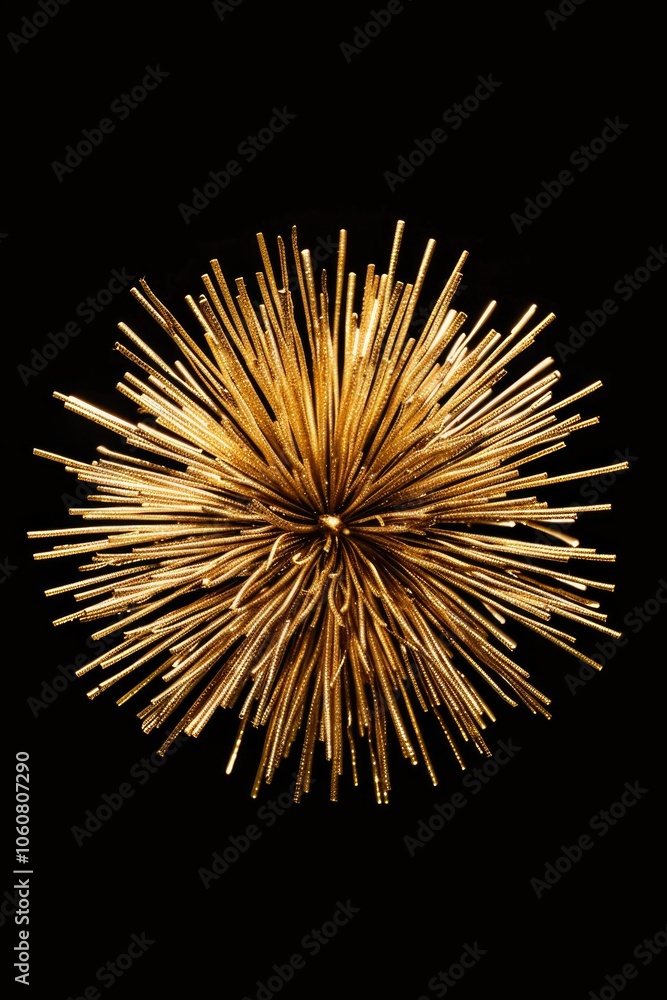 Poster A single gold firework exploding against a dark black background, ideal for use in promotions and events