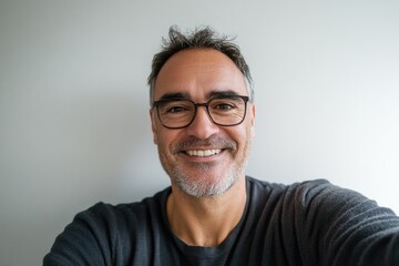 Obraz premium A person with glasses and a beard smiling directly at the camera