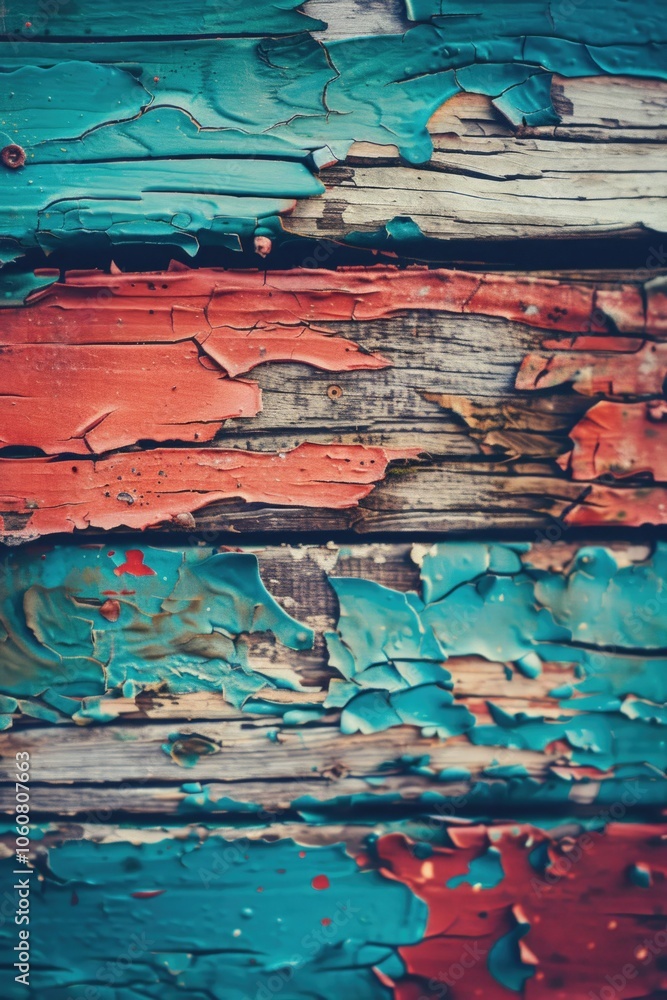 Poster close-up of peeling paint on a wooden surface, ideal for use in design and photography projects