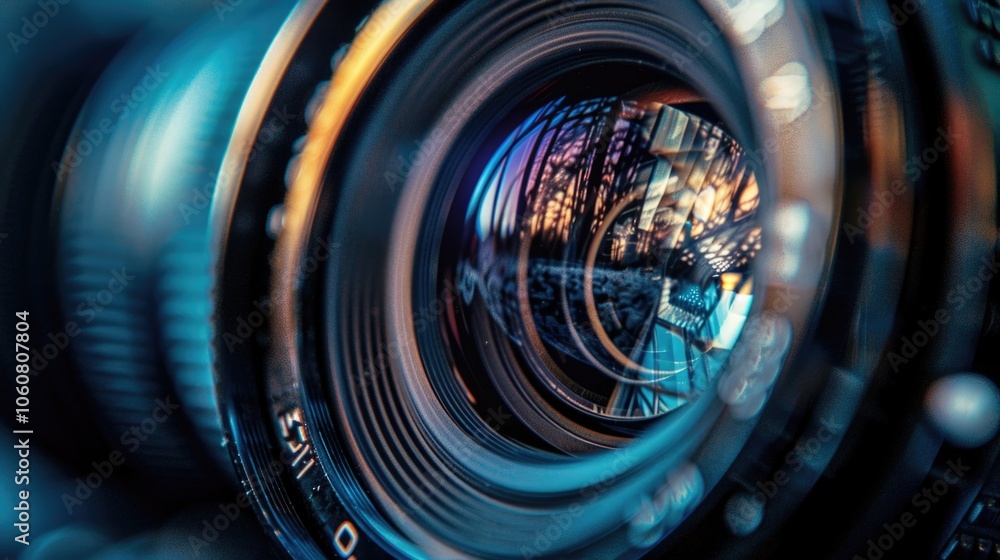 Poster A detailed view of a camera lens showing its inner mechanics