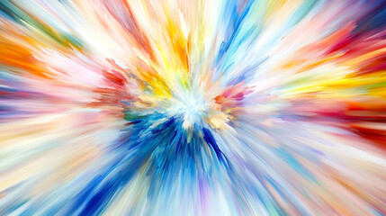 Obraz premium Abstract burst of colorful brush strokes radiating from the center, creating a vibrant, energetic explosion of colors in motion