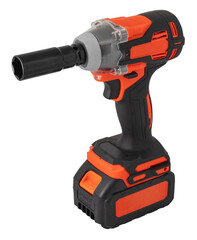 Handheld electric impact wrench with battery. Handy tool for auto mechanic. Isolated object on...