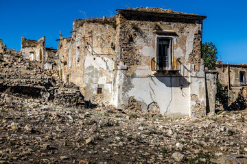 Abandoned ruins of the ghost town of Craco. A city abandoned due to an earthquake in the late 20th century. Province of Matera, Basilicata, Italy
