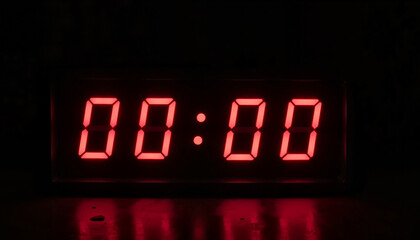 Digital timer displaying zero hours and minutes in a dark setting
