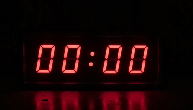 Digital timer displaying zero hours and minutes in a dark setting
