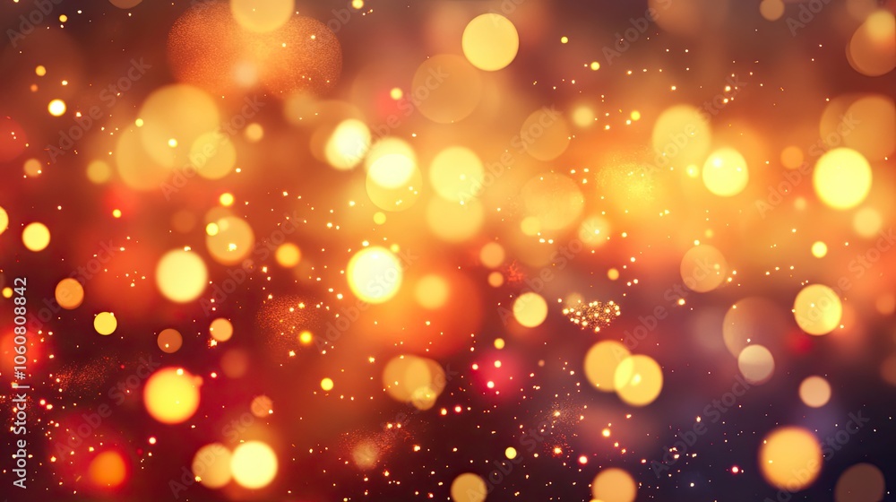 Poster happy new year 2025 text over a blurred bokeh background with warm sparkles, creating a festive card