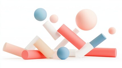 Abstract geometric shapes, colorful floating elements, 3D illustration, isolated on white background