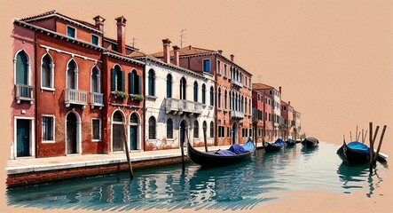 Fototapeta premium Venetian canal house hand drawing