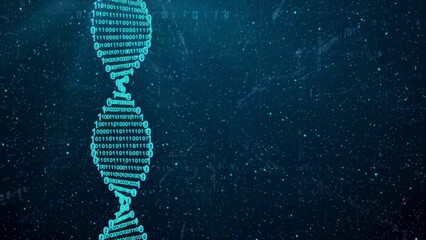 Abstract animated structure of DNA molecule from particles. Concept animation of digital DNA, human genome. Medical research, genetics