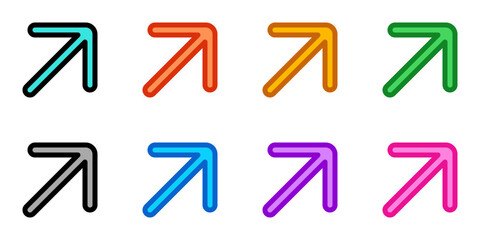 Vector right diagonal arrow chevron icon. Black, white background. Perfect for app and web interfaces, infographics, presentations, marketing, etc.