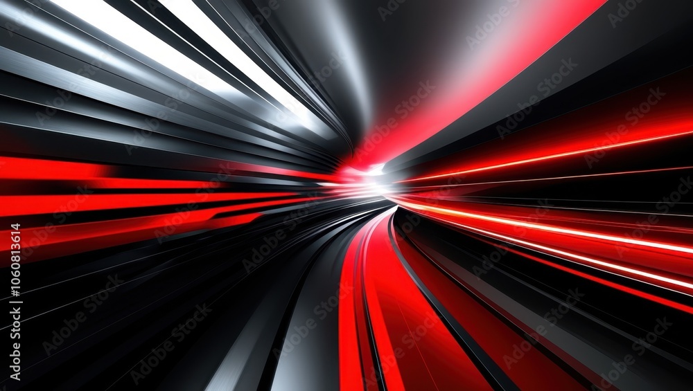 Wall mural abstract tunnel, red and white light streaks, motion blur, high contrast, dynamic perspective, futur