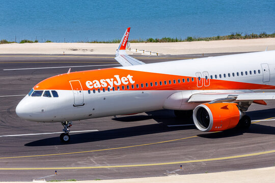 EasyJet Airbus A321neo airplane at Corfu Airport in Greece