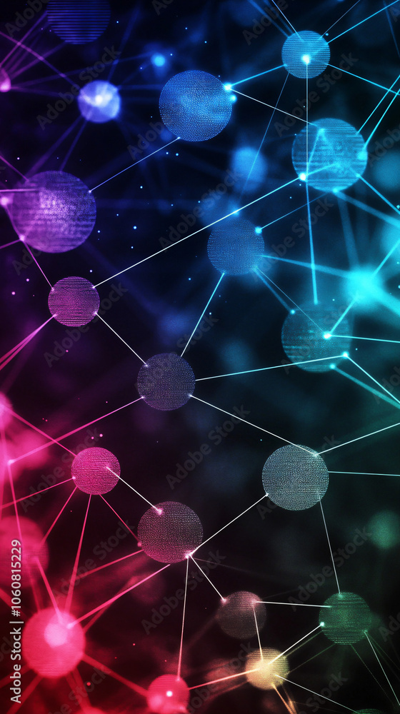 Poster Colorful dots and lines abstractly forming a network to symbolize global connectivity and communication