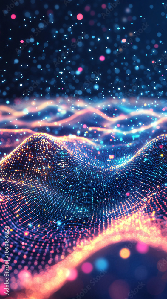 Leinwandbilder Vibrant plexus background with luminous particles creating a rippling effect
