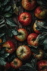 Obraz premium A still life image of a few apples placed on a wooden table
