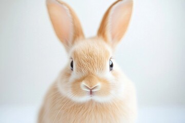 A close-up shot of a rabbit's face on a white background