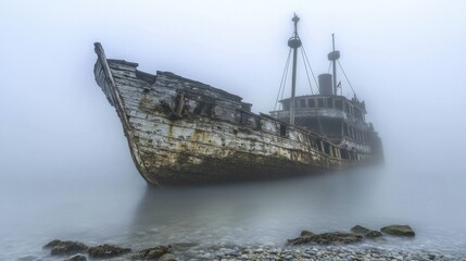 Ghostly Shipwreck in the Misty Fog