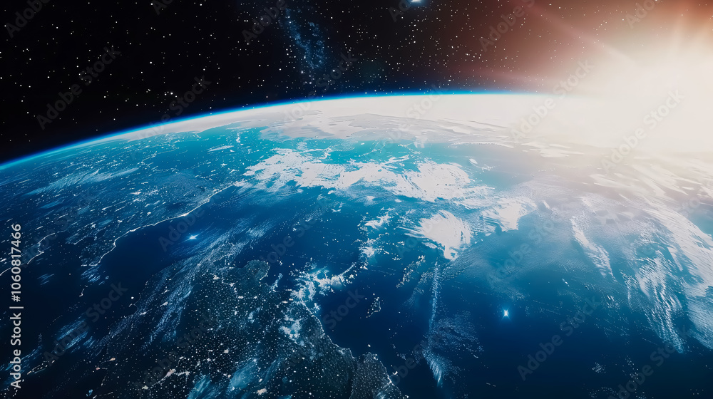 Wall mural a cinematic shot of planet earth with clouds and a space background, creating a majestic and awe-ins