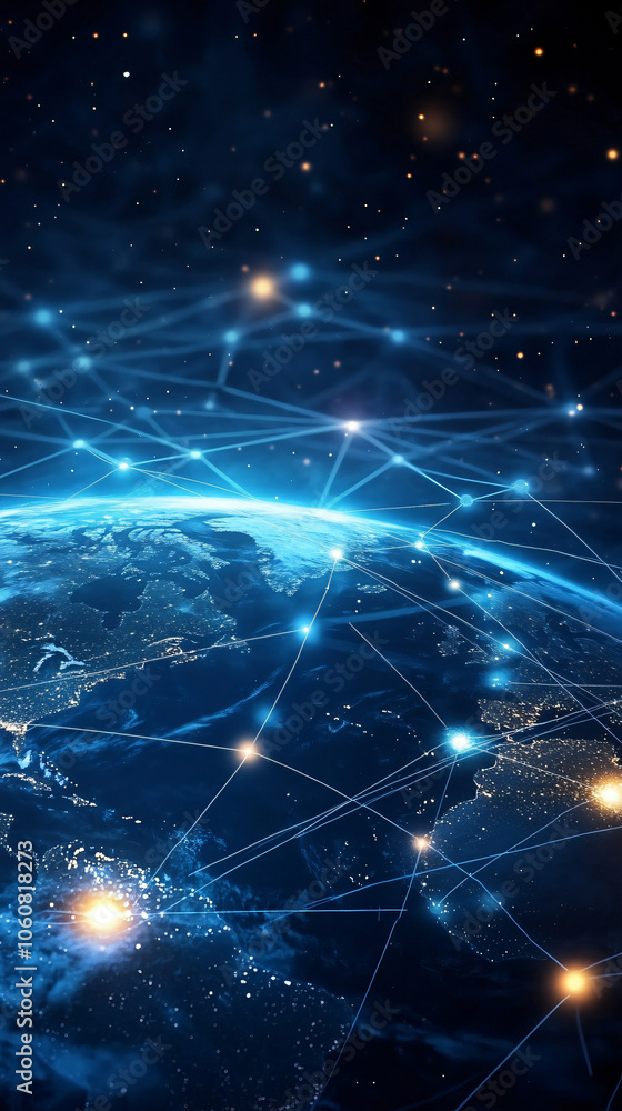 Poster Illuminated abstract representation of a worldwide network, signifying the interconnectivity of our digital era