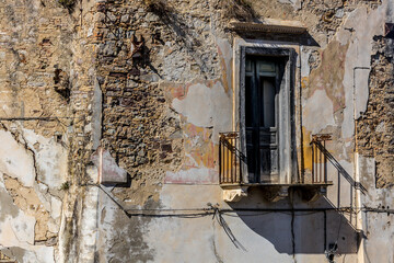 Abandoned ruins of the ghost town of Craco. A city abandoned due to an earthquake in the late 20th century. Province of Matera, Basilicata, Italy
