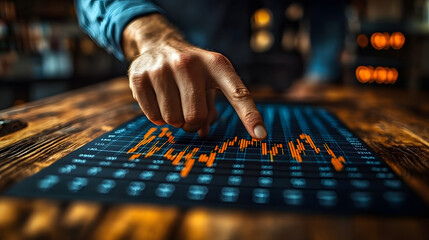 Finger interacting with digital data visualization on a screen