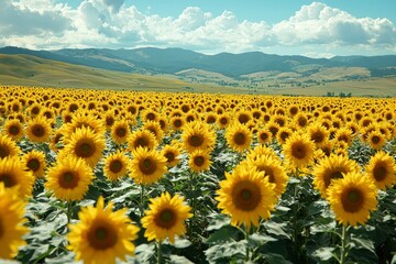Obraz premium A Vast Field of Sunflowers Stretching Towards Distant Mountains
