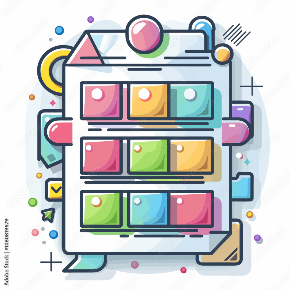 Aufkleber colorful page with a lot of different shapes and colors. the page is a menu for a website