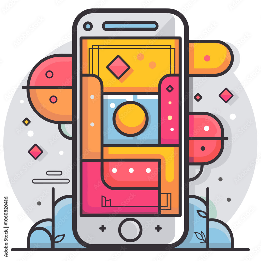 Fototapete phone with a colorful background and a red circle in the middle. the background is filled with vario