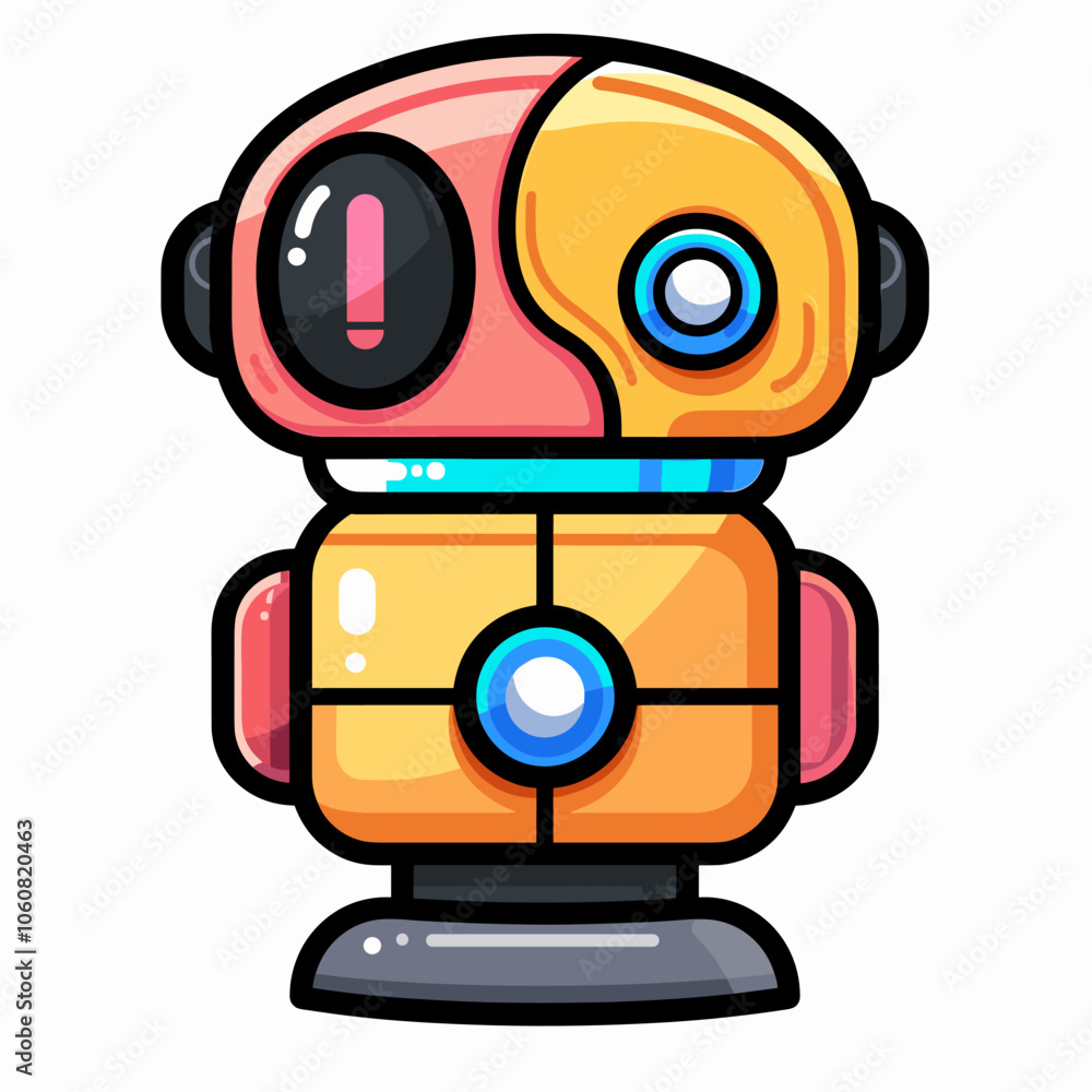 Aufkleber robot with a red face and yellow body. the robot is standing on a white background