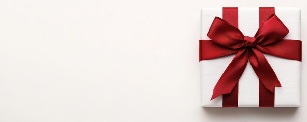 Minimalist Christmas gift mockup on a plain white background with a single red ribbon and bow