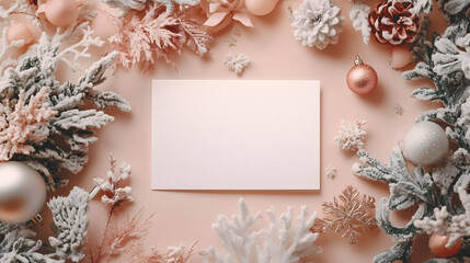 Blank Christmas card with frosted decorations