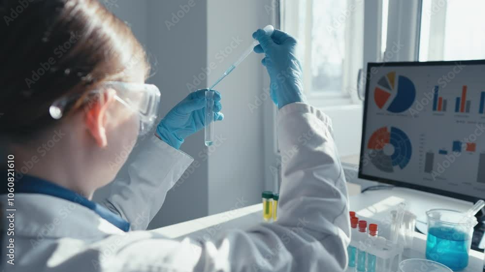 Poster A diligent scientist is conducting a complex experiment in a wellequipped lab, using a test tube for precise measurements and analyzing data to draw meaningful conclusions from their research
