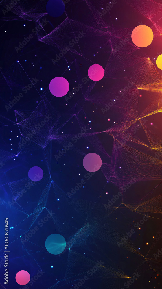 Aufkleber futuristic abstract network with glowing dots connected by lines on a dark blue and purple backgroun