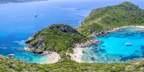 Obraz premium Porto Timoni beach with turquoise sea panorama on Corfu island in Greece