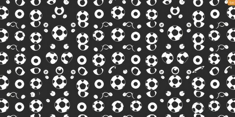 Seamless pattern design of soccer balls in various sizes and angles, shapes, soccer