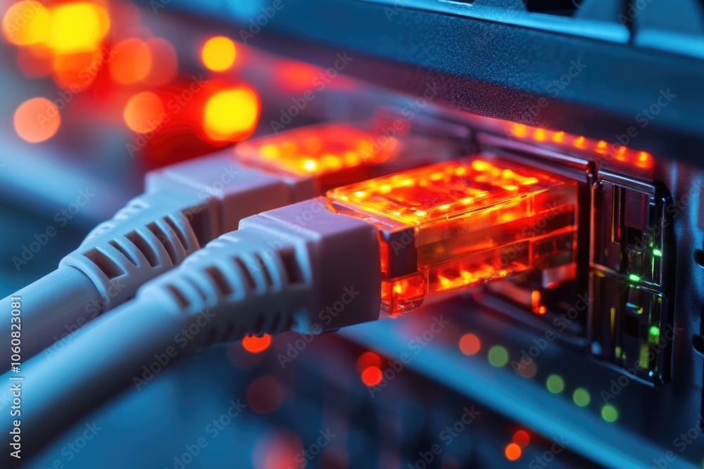 Poster a pair of ethernet cables connected to a switch