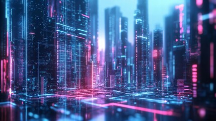 Obraz premium Neon Cityscape: A Digital Metropolis