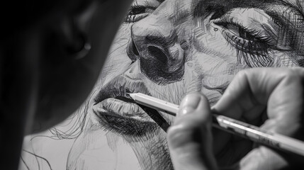 Obraz premium Cheerful Lady in Orange: Close-up photo of a cheerful lady in stylish orange clothes, directing attention to an empty space, isolated on a purple background.