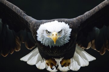 Naklejka premium A majestic bald eagle stretching its wings in the shadows