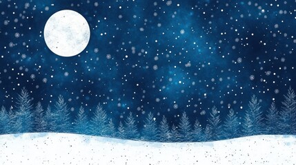 Naklejka premium Serene Snow-Covered Forest Under Soft Moonlight