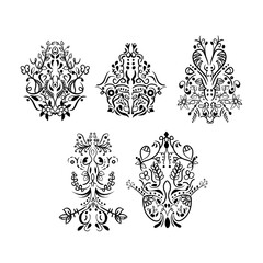 Ilustração modelo, ornamento, design, floral, flor, ilustração, condecoração, tatuagem, elemento, vintage, arte, rolo, afetadamente pudico, silhueta, noir, ornamentado, ajustar, papel de parede, moda,