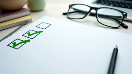 Checklist with task accomplished on whiteboard.