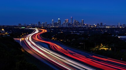 Fototapeta premium Striking lightning storm over illuminated city skyline at night
