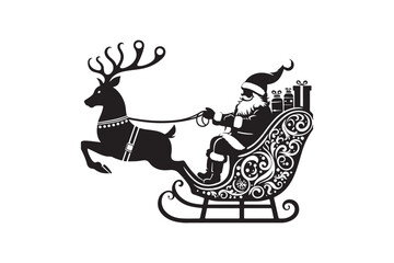Santa S Sleigh silhouette vector illustration, Santa silhouette vector 