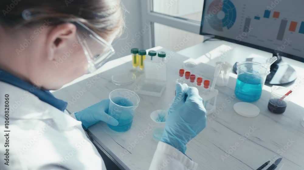 Aufkleber An experienced scientist is diligently conducting a variety of intricate laboratory experiments that involve working with chemical solutions and performing indepth data analysis to ensure accuracy