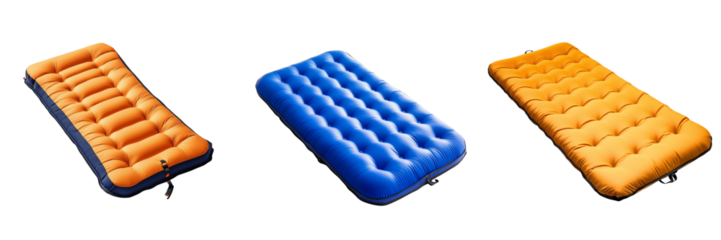 Set of Inflatable air mattress for camping isolated on a transparent background