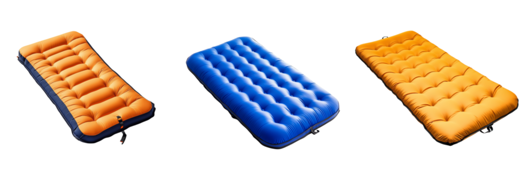 Set of Inflatable air mattress for camping isolated on a transparent background